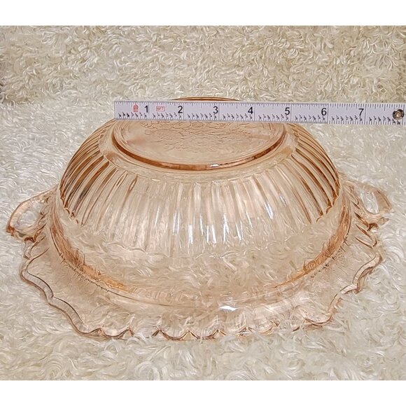 Antique Pink Depression Glass Serving Bowl in the Mayfair Open Rose Pattern - Picture 9 of 9